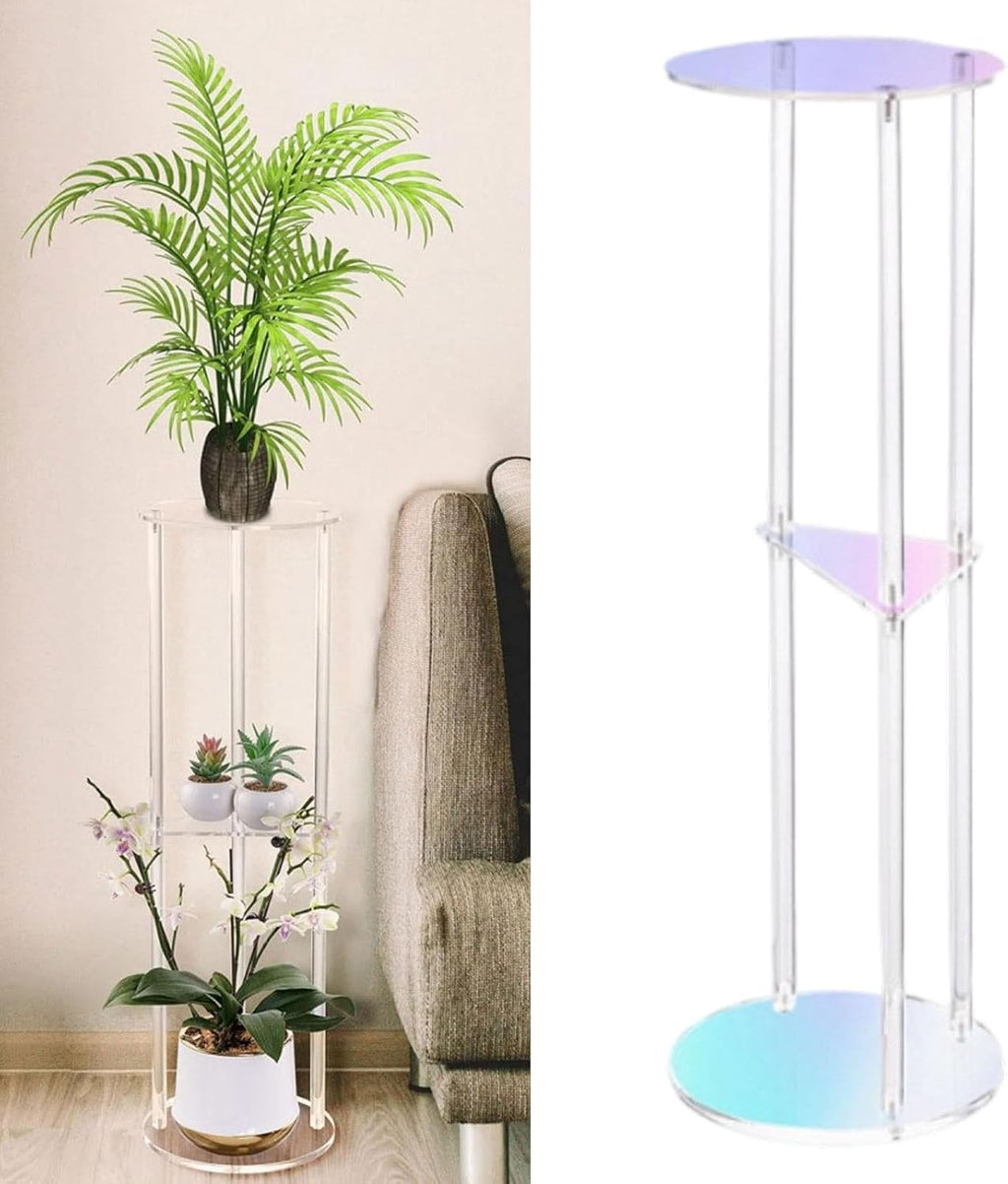 Acrylic Side Table, 3-Tier Modern End Table 20x20x60cm (7.9x7.9x23.6in) for Bedroom, Living Room, Office, Balcony