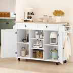 HLR Kitchen Island On Wheels, Rolling Kitchen Island Cart with Drop Leaf Countertop, Barn Door Kitchen Islands Table with Storage Cabinet and Tower Rack, Island Table for Kitchen