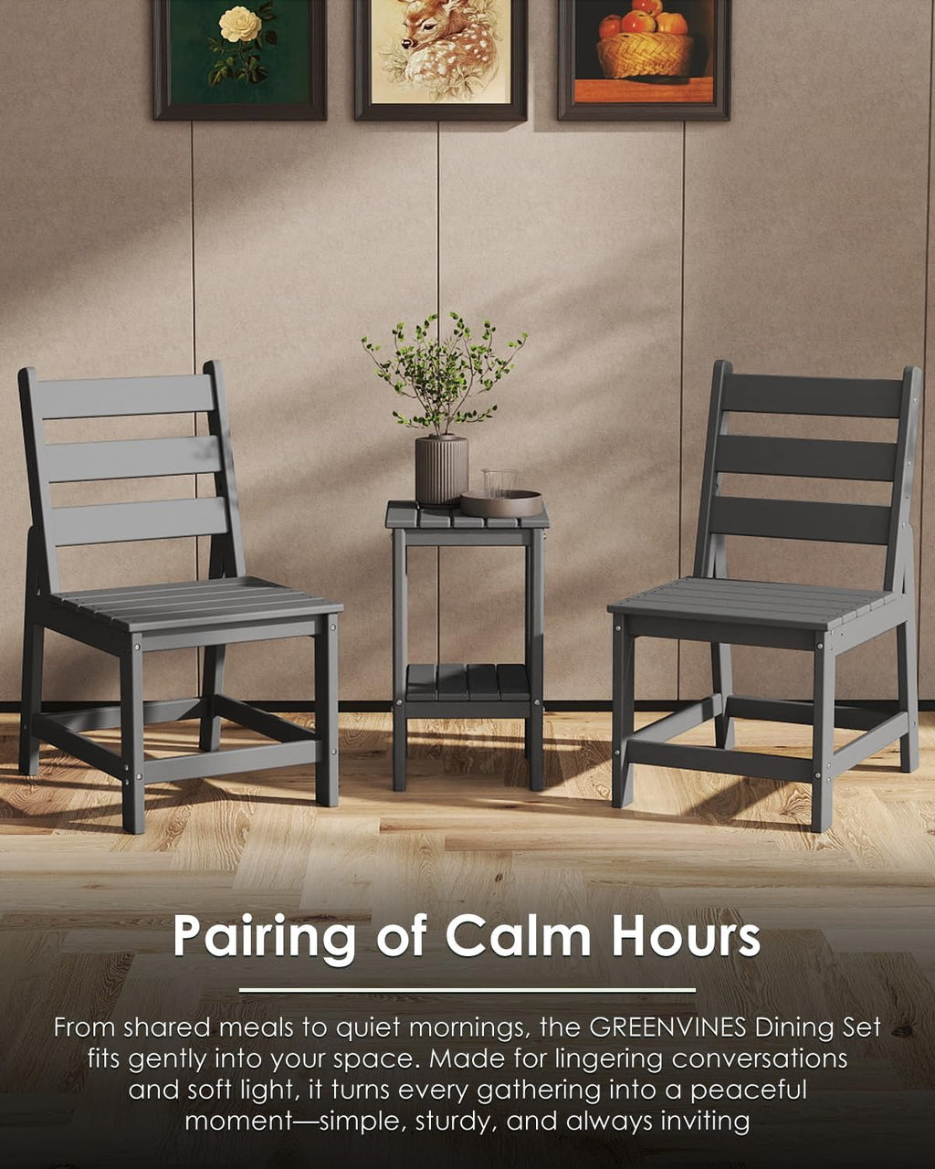 GREENVINES Patio-Chair | Outdoor Dining Chairs Set of 2 | HDPE Plastic | Armless |All Weather | for Backyard Deck Poolside Garden | Grey