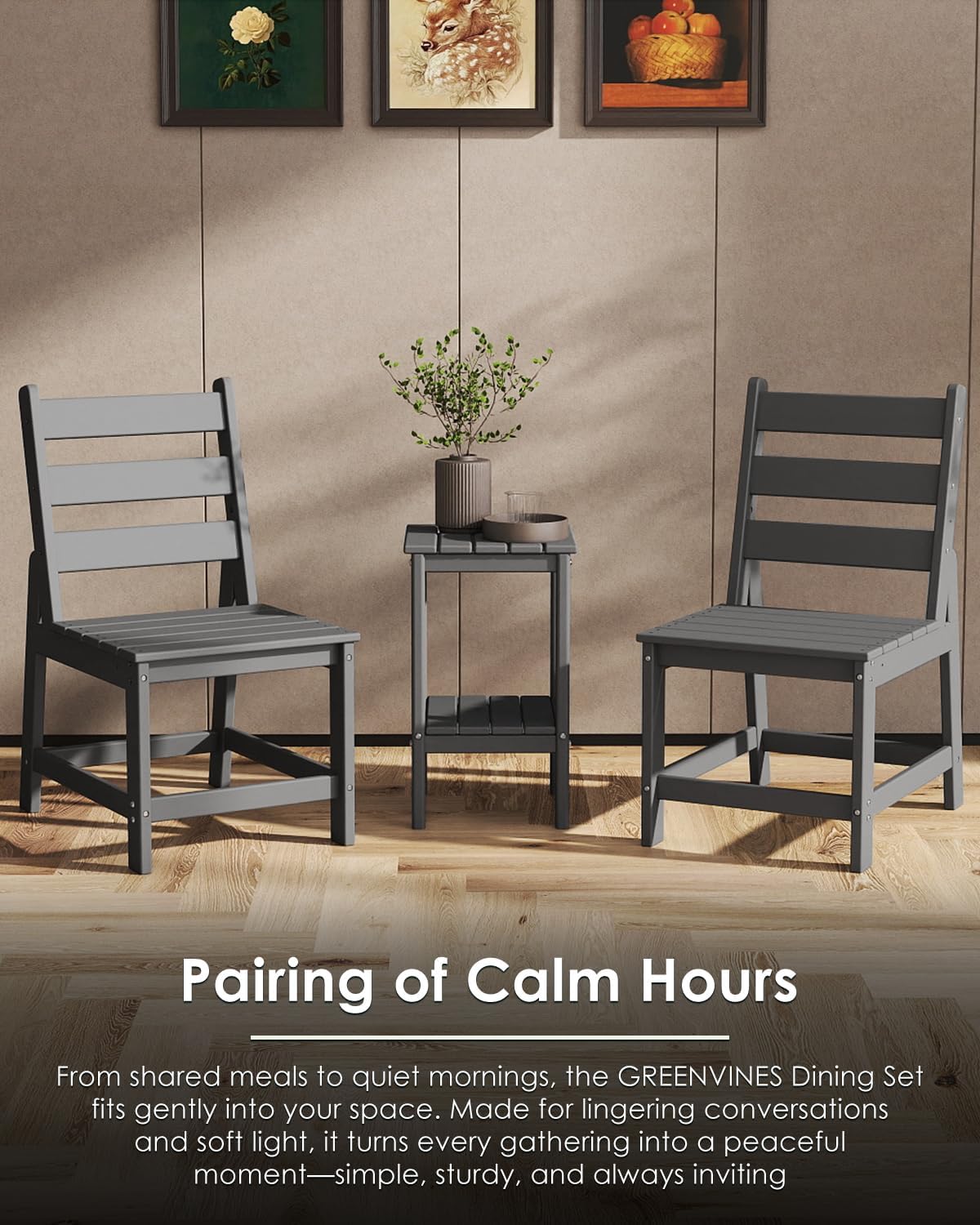 GREENVINES Patio-Chair | Outdoor Dining Chairs Set of 2 | HDPE Plastic | Armless |All Weather | for Backyard Deck Poolside Garden | Grey