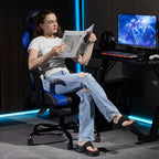 Gaming Chair with Footrest, Ergonomic PC Desk Chair with Headrest and Massage Lumbar Support, Video Game Chair with Height Adjustable High Back for Home Office, PU Leather, Blue
