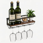 B4Life Wine Glass Holder Wall Mounted, Hanging Wine Glass Rack for Wine Bottles, Bar Shelf Wall Mounted with Stemware Hanger, Bar Glass Holder for Dining Room Home Kitchen