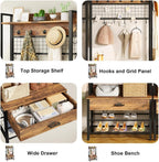 Recaceik Hall Tree with Bench and Shoe Storage, Entryway Coat Rack with Shoe Bench, Industrial Hall Tree with Drawers and 12 Hooks for Bedroom, Living Room
