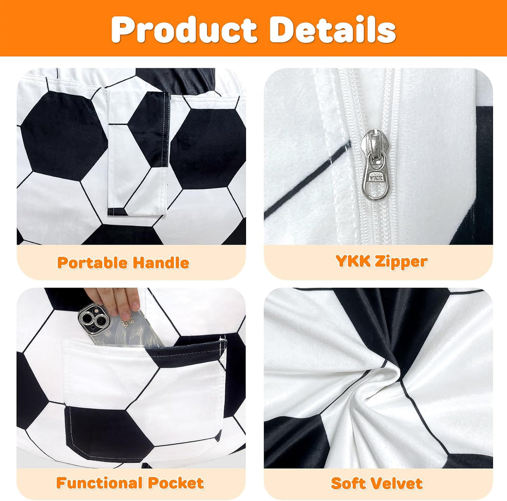 Lukeight Soccer Bean Bag Chair for Kids and Teens, Memory Foam Filled Floor Lounger, Washable Velvet Cover with Inner Liner, Beanbag Chair with Filling for Gaming and Reading, Large 27" D x 16" H