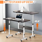 Rolling Desk Adjustable Height,Portable Laptop Desks,Small Standing Desk with Wheels for Home Office (31.50 * 15.75,Black)