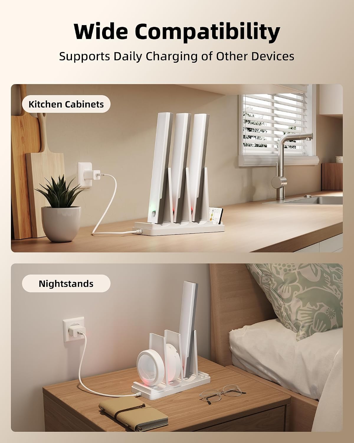 EZVALO Charging Station for Under Cabinet Lighting, Charging Base Compatible with MCGOR, Gritin, 3 Type-C Ports(Adapter Not Included)⁠