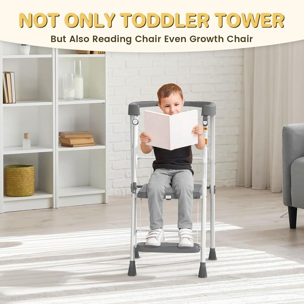 HBTower Kids 2 Steps Step Stool, Toddler Tower with Anti-Drop Safty Railing, Toddler Kitchen Stool Helper for Kitchen Counter Learning Kids Standing Folding Stepper