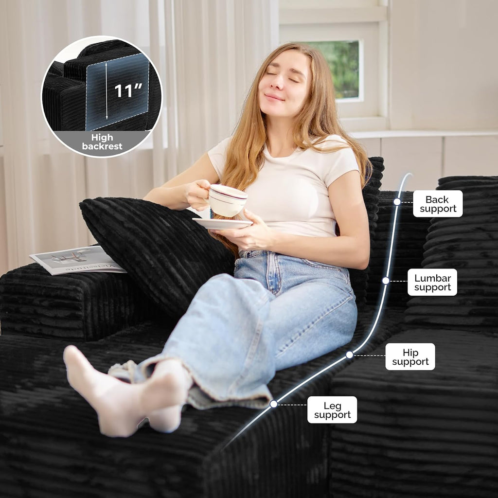 Luxanimarion 131'' Large Sectional Couches with Chaise, U Shaped Cloud Sofa, No Assembly Required Deep Seat Modular Lounge Bed for Living Room 1PCS, Bedroom