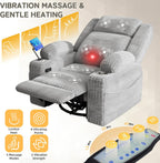 EROMMY Power Oversized Swivel Rocker Recliner with Massage and Heat, Nursery Rocking Chairs for Living Room, Comfy Glider Chair with Cup Holders, Armrest Storage,USB&Type-C Ports,Grey