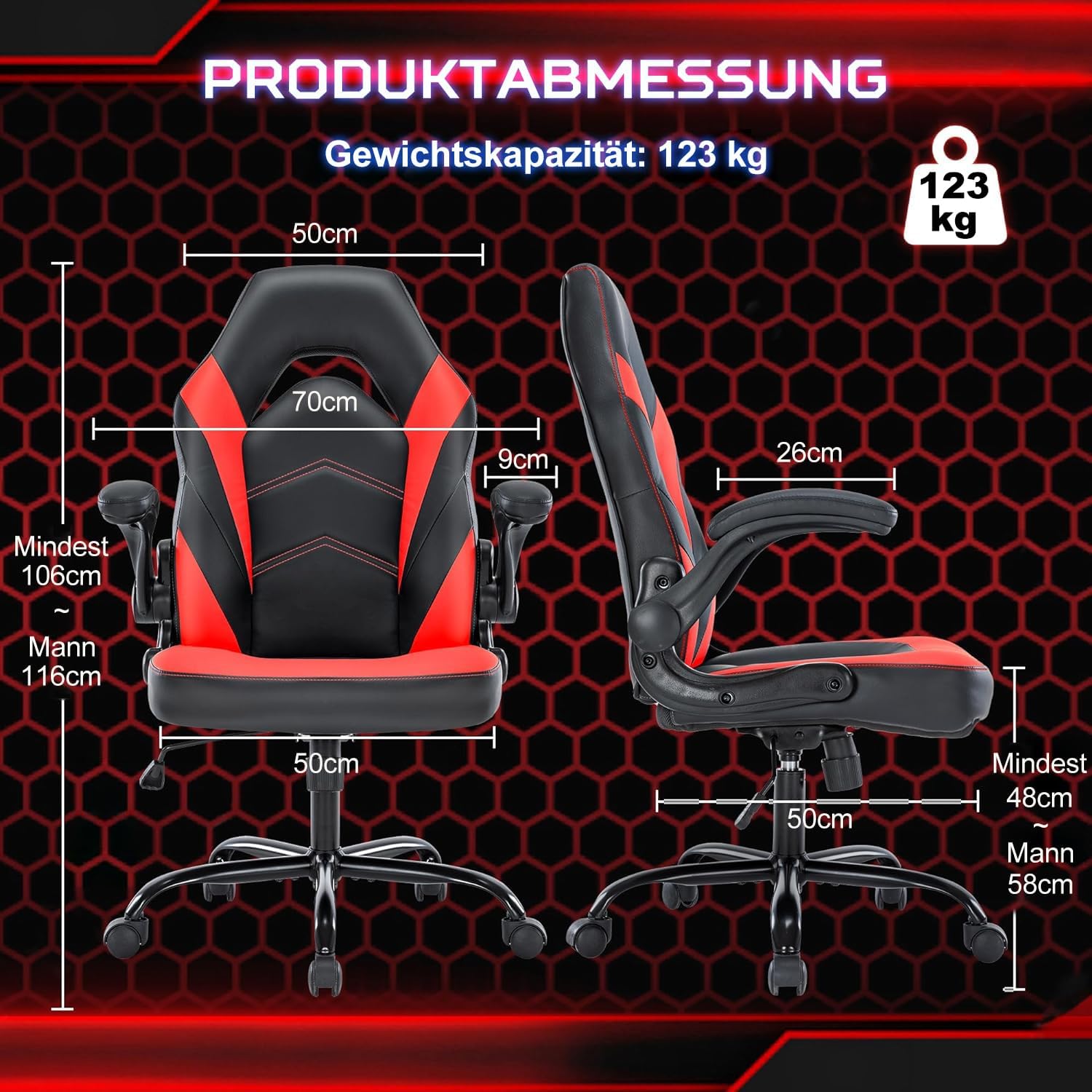 DUMOS Computer Gaming Home Office Chair - Ergonomic Big and Tall Desk with PU Leather Lumbar Support, Height Adjustable High Back Video Game with Flip-up Armrest, Swivel Wheels for Adults and Teens