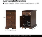25" Tall Traditional End Table with Rolling Casters & Charging Station, Wooden Side Table with Cup Holder Tray, Openable Magazine Rack & Adjustable Shelves, Walnut