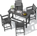 SERWALL Outdoor Bar Set - 4 Adirondack Bar Chairs & Bar Height Table with 1.6" Umbrella Hole, All-Weather HDPE Patio Furniture for Poolside, Backyard, Garden - Grey