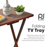 PJ Wood 5-Piece Wooden Folding TV Tray Table Set with Storage Stand, Honey Oak – Compact Dining or Snack Tables for Living Room, Bedroom, and Office