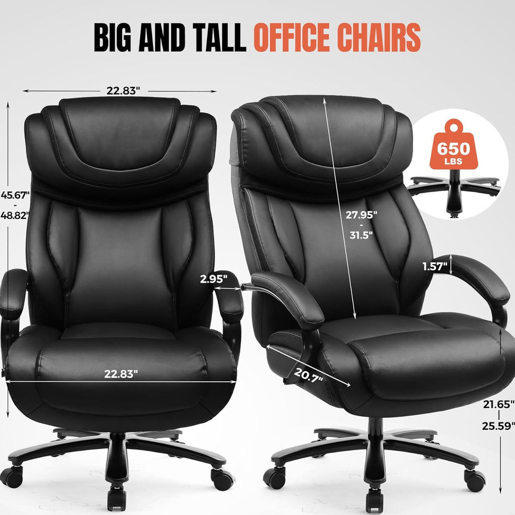 GTPOFFICE Big and Tall Office Chair 500lbs Executive Chair Heavy Duty Extra Wide Seat, High Back Ergonomic Computer Chair Large Comfy Desk Chair Tilt Rock Adjustable Headrest
