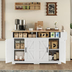 YATINEY Coffee Bar Cabinet, Kitchen Island with Storage, Farmhouse Sideboard Buffet Cabinet with Dual-Purpose Floating Shelf and Hooks, for Restaurant, Living Room, White and Natural KF32WN