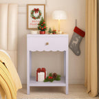 Night Stand Nightstand with Drawer and Open Storage Shelf (Light Purple) | Scalloped Edge Bedside Table for Girls, Kids, Small Side Table for Small Space Bedroom Living Room