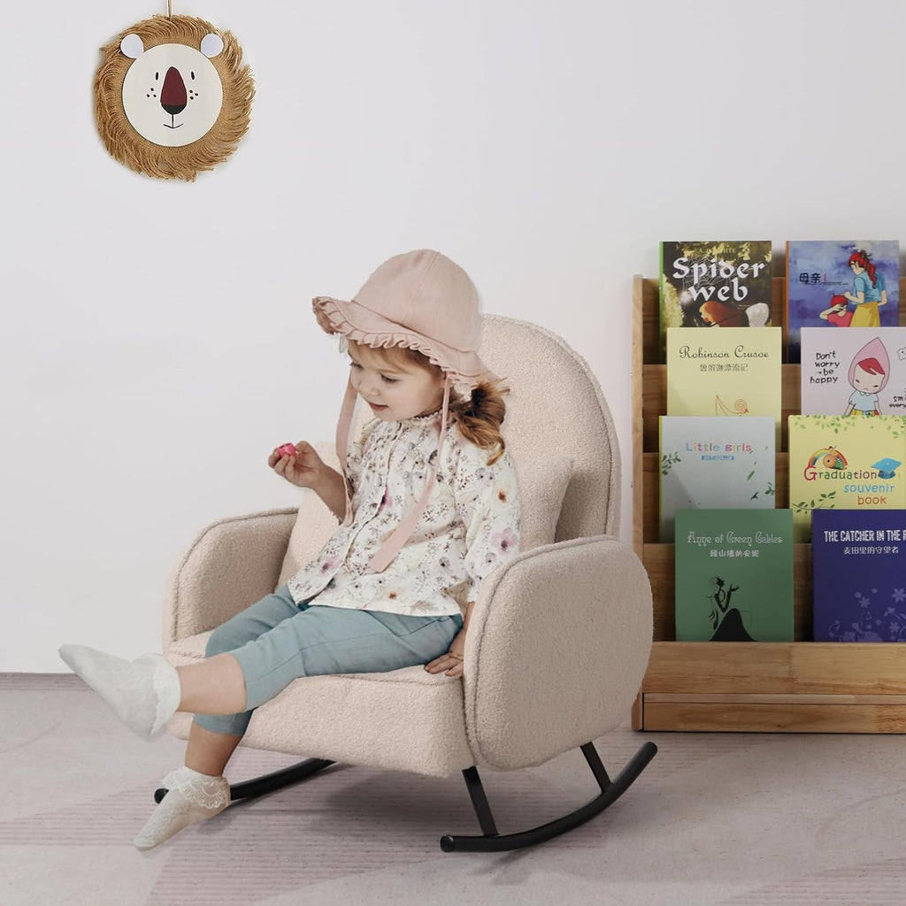 Baby Rocking Chair,Toddler Chair,Kids Chair,Kids Sofa, Shaky Metal Foot and Sherpa Fabric,Toddler Rocking Armchair for Boys and Girls Rest (Beige)