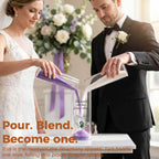 Sandraheer Unity Sand Ceremony Set for Wedding — 3 Clear Glass Vases, Purple & White Colored Sand, Bamboo Cork Lid, Keepsake Display Bottle