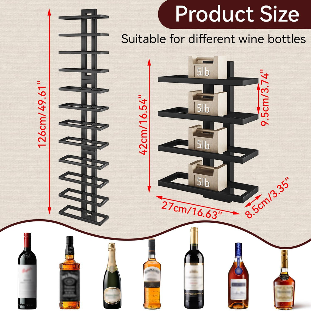 IBUYKE Wall Mounted Wine Rack 12 Bottle,Metal Wine Bottle Holder for Wine Bottles, Liquor, Champagne,DIY Wall Wine Rack for Home Bar Storage and Display,Black,UTMJ909B