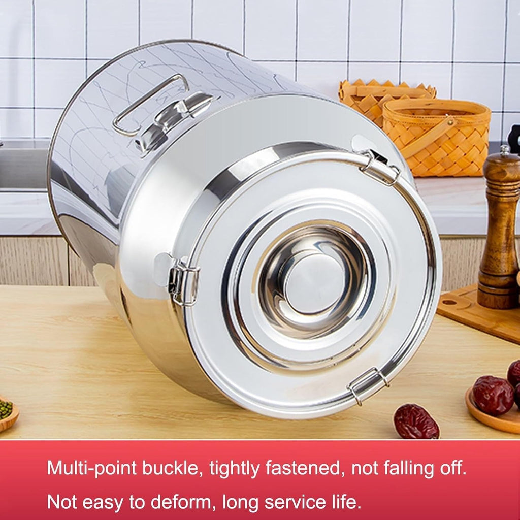 Metal Bucket, 304 Stainless Steel Sealed Milk Barrel, Large Milk Bucket Wine Can Pail Tote Tank with Sealed Lid & Handle for Milk Wine Oil Liquid Transport Storage Container(16.9Gal/64L)