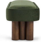 Christopher Knight Home Damas Fabric Upholstered Dining Bench, Wooden Entryway Bench, Long Sofa Footstool for Living Room, Bedroom End of Bed Bench, Olive Green+Walnut