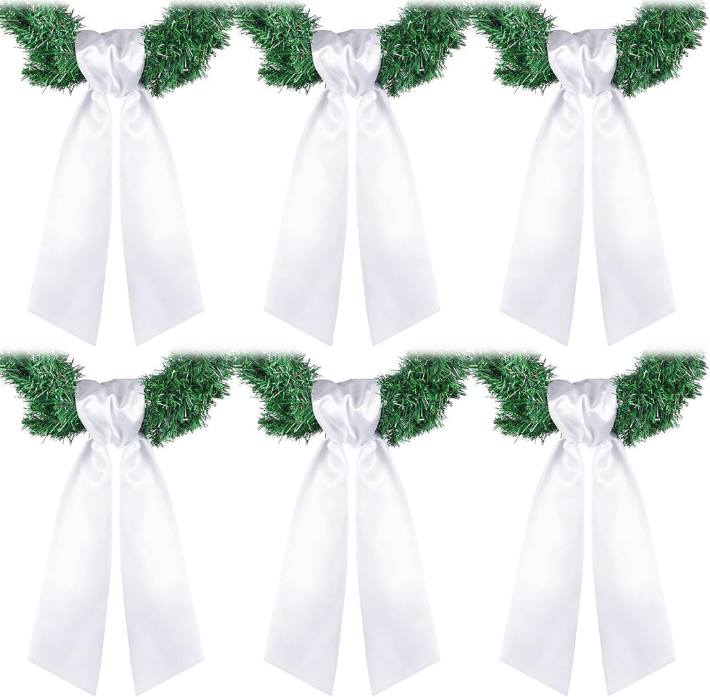 VitalCozy 6 Pcs Wreath Sash for Front Door Blank Wreath Sash Accessories Embroidery Plain Blanks for Embroidery Monogram Party Farmhouse Indoor Outdoor Wedding Decor(4.49" x 56.30", White)