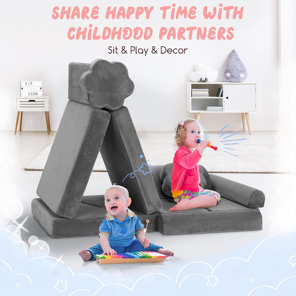 Modular Play Sofa 14-Piece Foam DIY with Washable Velvet Cover 100% Stain Removal Easy Assembly for Active Playroom Seating and Creative Space Design