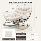 FLEXISPOT Oversized Outdoor Rocking Chair with Thick Cushioned Seat & Bonus Pillow Modern Patio Papasan Rocker Lounge Chair with Metal Frame Wood Base Accent Chair for Porch Balcony Living Room Beige