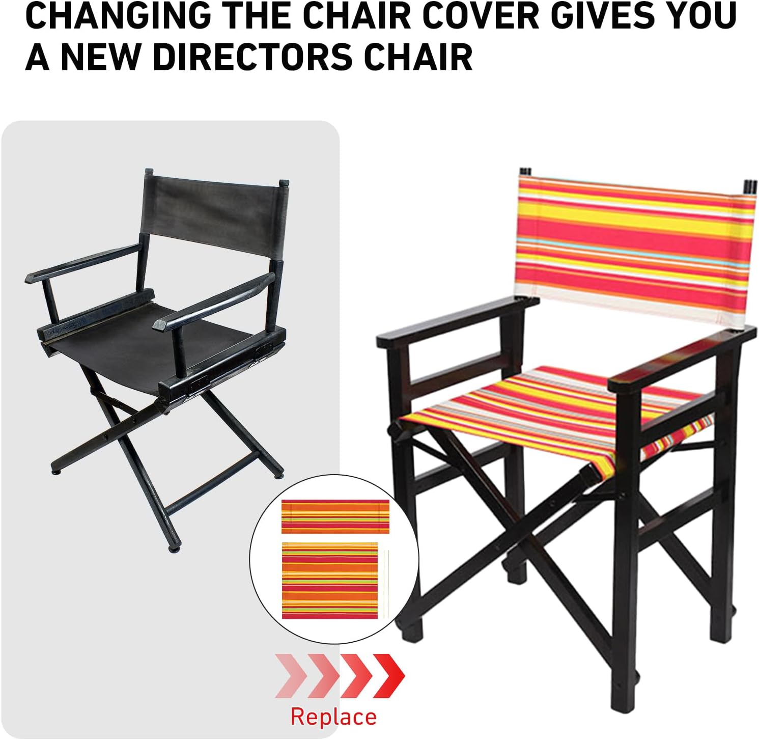 Director Chair Replacement Canvas, Directors Chair Replacement Covers For Beach Chairs, White Black Red Rainbow Canvas Seat Stool Protector For Home Director (Multi-Color)
