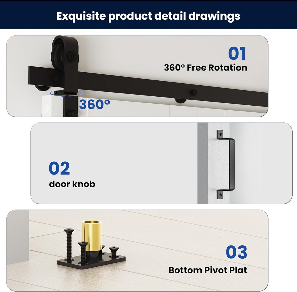 SMARTSTANDARD 64in x 84in Bifold Barn Door, Frosted Glass Barn Door with Hardware Kit Included, Pre-Drilled Holes Easy Assembly -Solid Barn Doors Slab Covered with Water-Proof PVC Surface, White