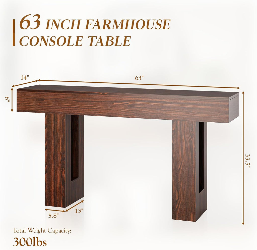 Gadroad 63" Farmhouse Narrow Entryway Console Table, Dark Walnut | with Drawers, Rustic Accent Table for Entryway, Hallway or Behind Sofa, Decorative Foyer Table for Small Spaces