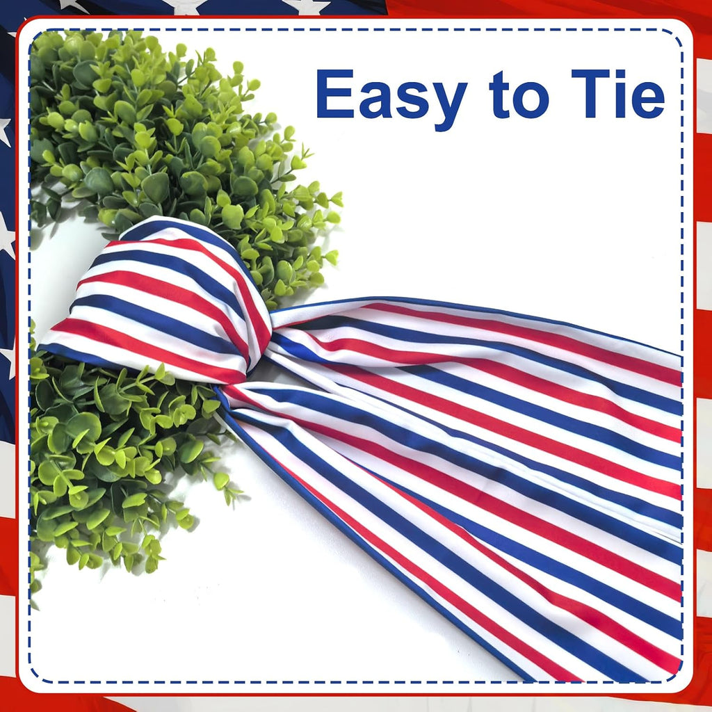 Wreath Sash for Front Door Boxwood Wreath Sash Accessories for Indoor Outdoor Decor, 5.1'' x 59''(Red White and Blue Stripe)