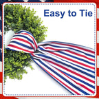 Wreath Sash for Front Door Boxwood Wreath Sash Accessories for Indoor Outdoor Decor, 5.1'' x 59''(Red White and Blue Stripe)