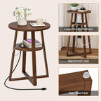 HOOBRO Round Side Table with Charging Station, Round Accent End Table with Bamboo Legs for Living Room, Bedroom, Brown, BR101UBZ01