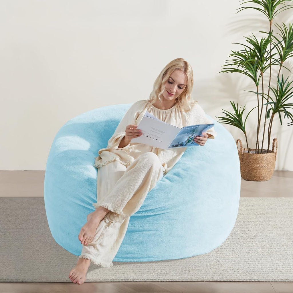 WSOFRLAC 3FT Bean Bag Chair, Comfy Bean Bag Chairs for Adults, Luxury Velvet Memory Foam Stuffed Beans Bags with Removable Cover, Adult Beanbag Chair with Filler for Living Room, Bedroom, Light Blue