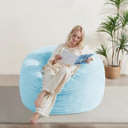 WSOFRLAC 3FT Bean Bag Chair, Comfy Bean Bag Chairs for Adults, Luxury Velvet Memory Foam Stuffed Beans Bags with Removable Cover, Adult Beanbag Chair with Filler for Living Room, Bedroom, Light Blue