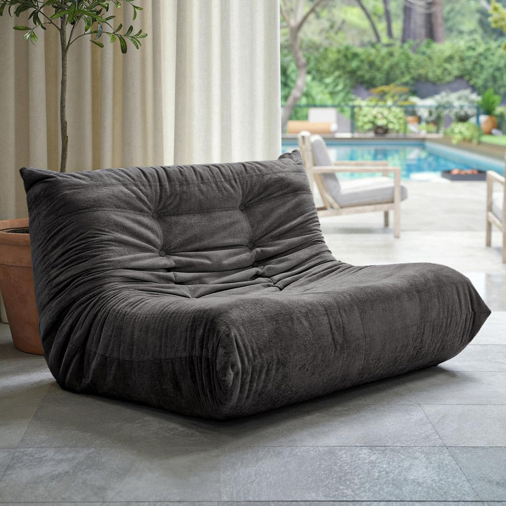 Sytopia Loveseat Chenille Bean Bag Chair for Adults, Oversized 35D Memory Foam Floor Sofa, Giant Deep Seat Gaming Reading Nook, No Assembly Required, Black Onyx