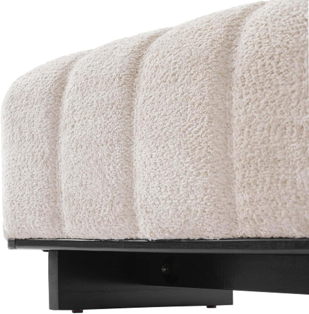 Soft Boucle Upholstered Bench Channel Tufted Surface Stable Black Base Bedroom Living Room Entryway Seating