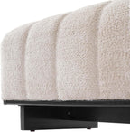 Tufted Boucle Fabric Bench Solid Black Support Base Multi Room Household Daily Seating Solution