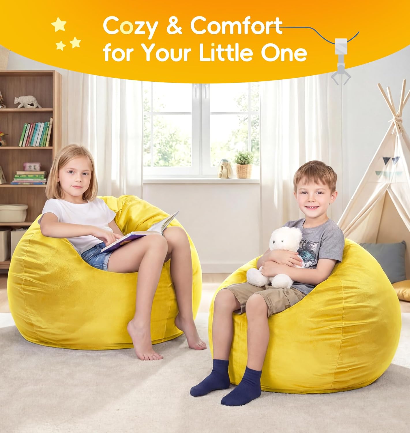 fond + found 2FT Bean Bag Chair Small Bean Bag with Removable Washable Cover, Memory Foam Comfy Bean Bag Chair with Handle & Side Pocket for Classroom, Living Room, Bedroom, Gaming