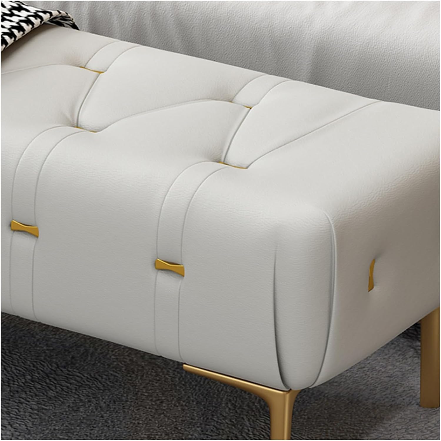 Modern Upholstered Tufted Bench with Padded Seat, Footrest Foot Stool with Sturdy Metal Leg, Leather for Bedroom Living Room Entryway Entryway(Pink,100 * 40 * 43cm)