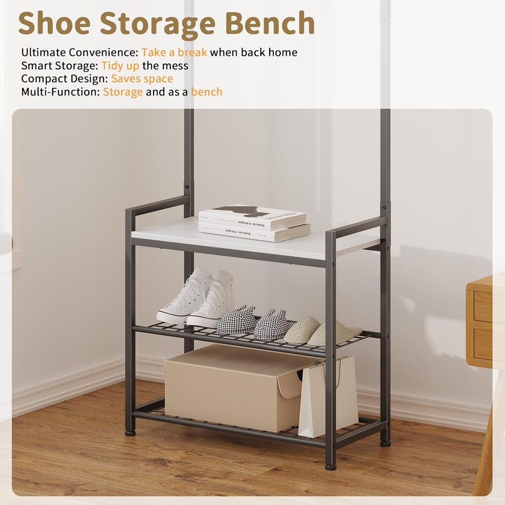 Hall Tree with Shoe Storage Bench - Entryway Bench with Coat Rack and Hooks - 3-in-1 Small Hall Tree for Entry Way, Entrance, Hallway, Doorway, Front Door, Mudroom, Small Space - Rustic Brown