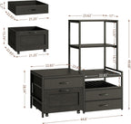 Herture Mini Fridge Stand with Wine Rack, Kitchen Bakers Rack with Power Outlet, Microwave Oven Stand, Coffee Bar, Movable Drawers, for Dorm,Office, Black HB04BXB