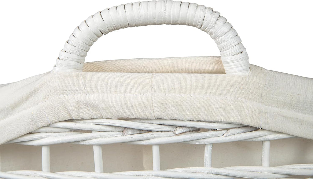 KOUBOO Rolling Wicker Laundry Basket, Handwoven Wicker Hamper with Removable Cotton Liner, Stand, & Locking Caster Wheels (White)