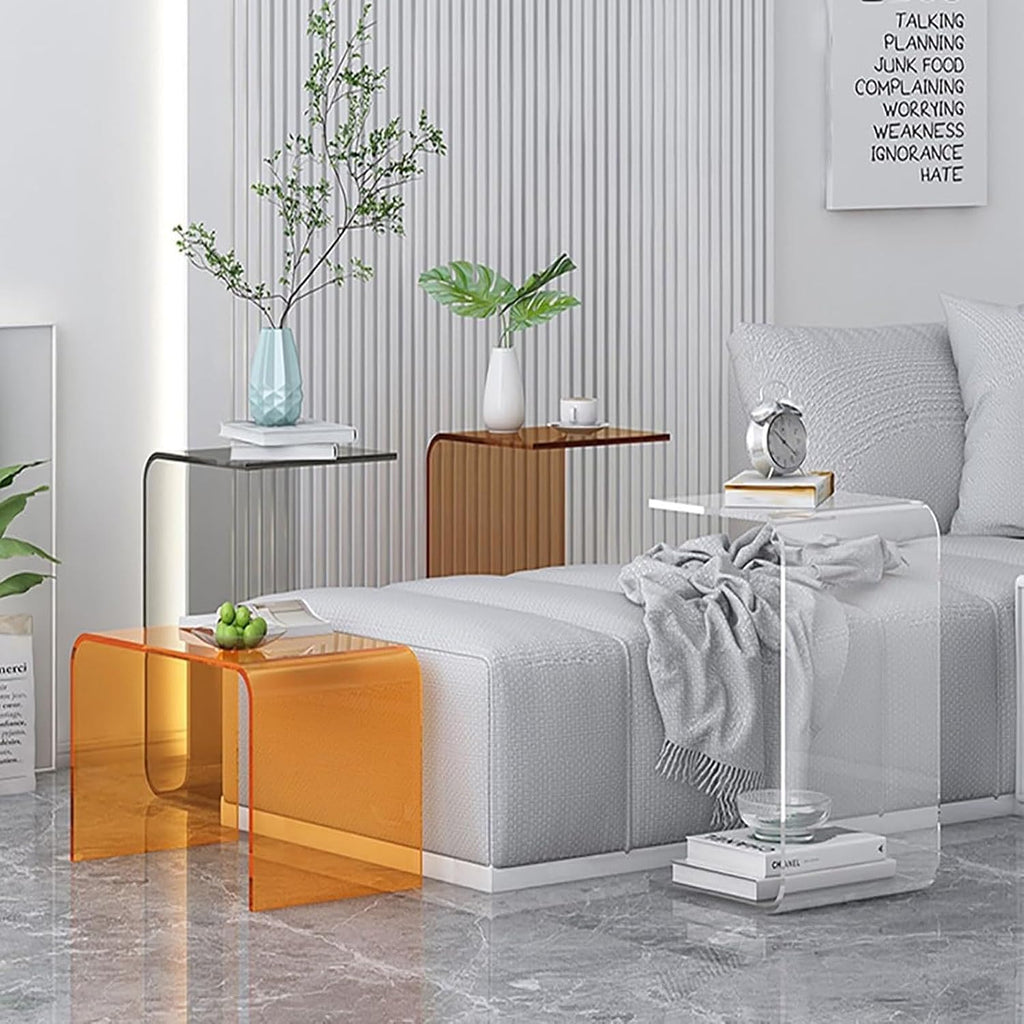 Acrylic C-Shaped End Table, Clear Side Tables for Living Room, Coffee/Drink/Food/Snack Table for Couch, Bedside Nightstand(B,30 * 30 * 55CM)