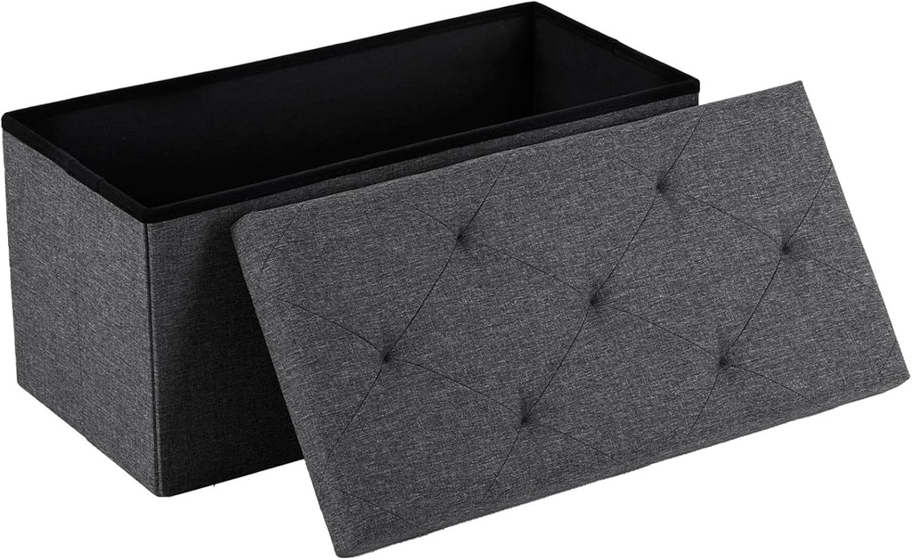DUMOS 30 Inch Folding Storage Ottoman Bench, Large Hidden Storage Chest withThicker Foam Padded Seat, End of Bed Foot Rest Stool for Bedroom Living Room Entryway, Load 660 lbs, Grey