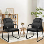 CLATINA Office Guest Chair Leather Reception Chair with Bonded Padded Arm Rest and Sled Base Desk Chair No Wheels for Reception Conference Waiting Room Side Office Home Set of 8 Black