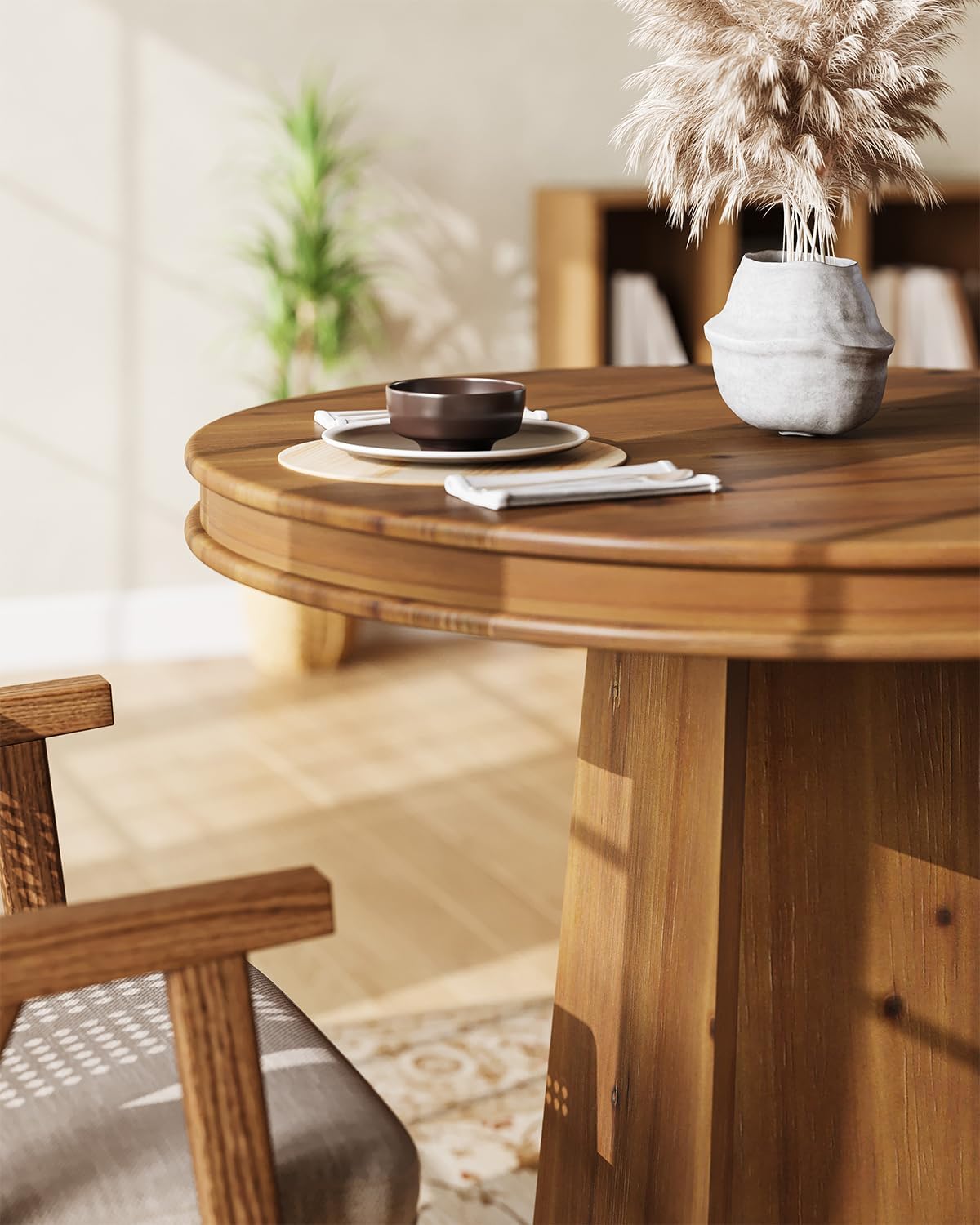 LITTLE TREE Solid Wood Round Dining Table, 31.5" Small Kitchen Table for 2, Modern Farmhouse Dinner Table for Dining Room, Kitchen, Living Room, Artistic Geometric Base, Table Only (Rustic Brown) 2PCS