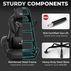 N-GEN GAMING Gaming Chair Big and Tall Computer Heavy Duty Office Desk Chair with Footrest Ergonomic Lumbar Support High Back Recliner for Adults (Dark Black)