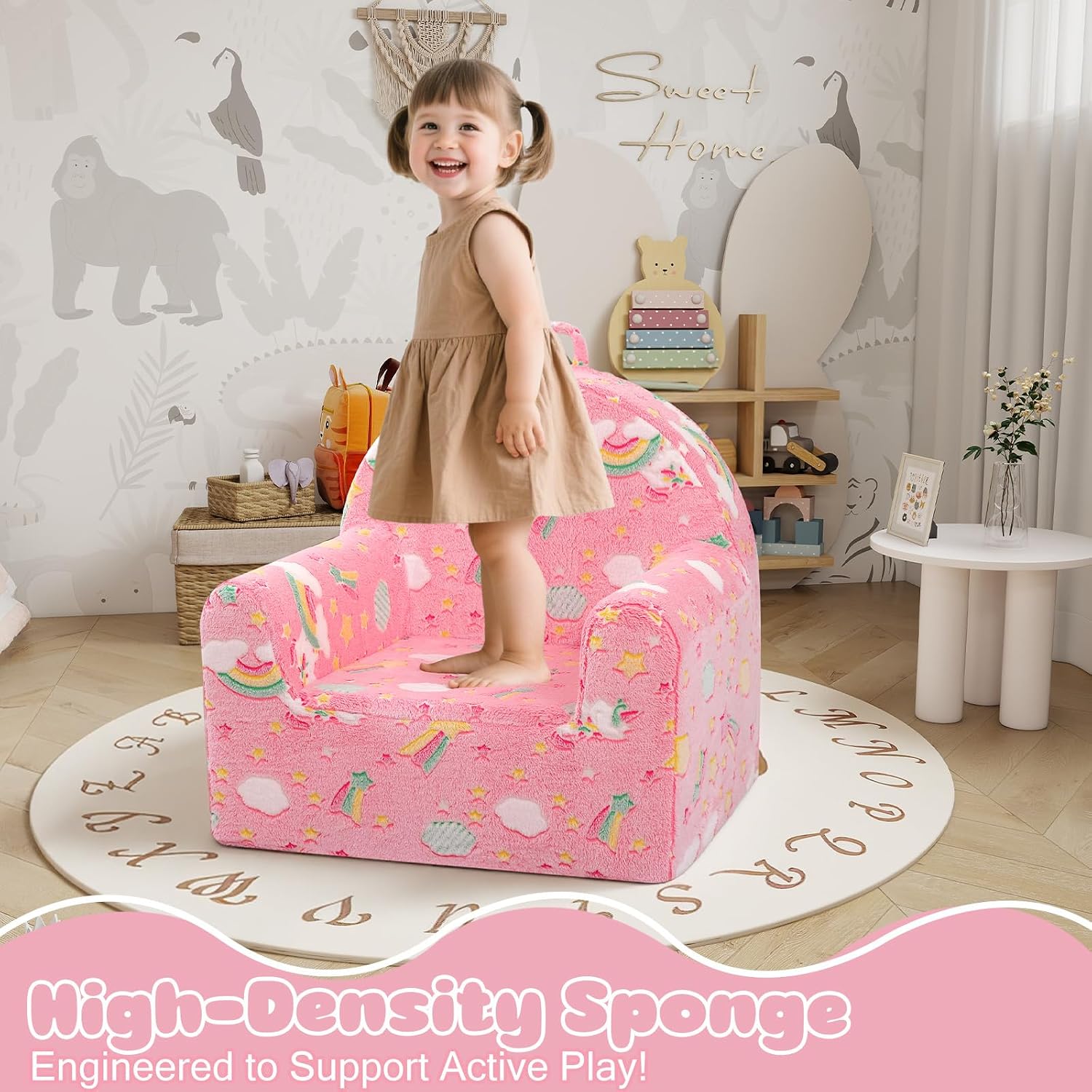 MeMoreCool Comfy Kids Chair for Ages 3+, Glow Unicorn Kids Reading Chair, Soft Plush Kids Armchair, Cozy Foam Kids Armchair for Kids Room, Living Room, Playroom, Reading Nook